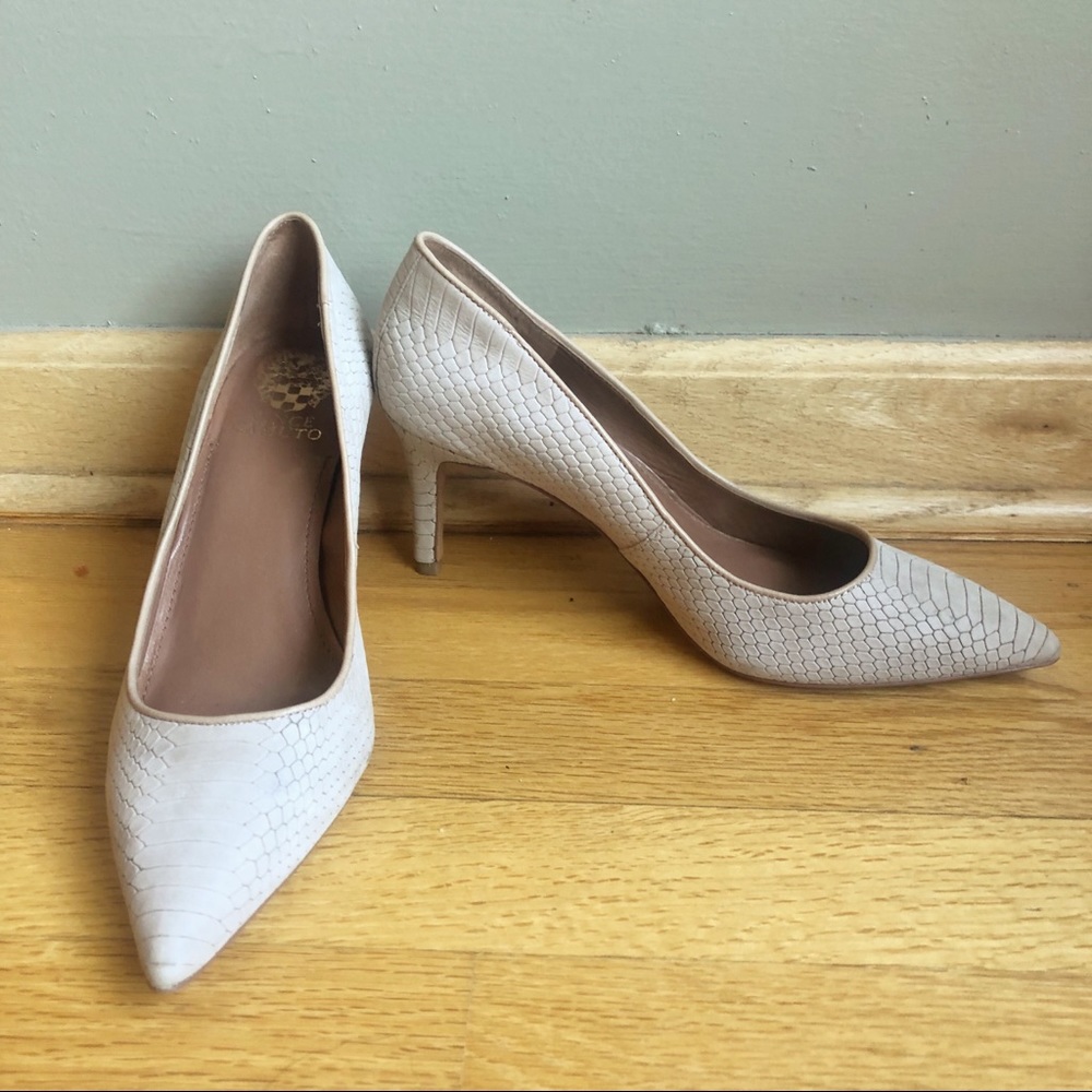 Vince Camuto Caprita snake-embossed suede heels